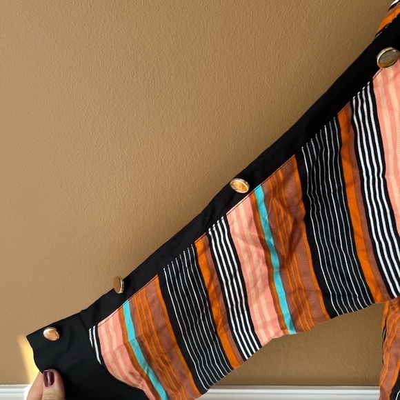 FIG Women’s Mustard Striped A-Line Midi Dress w/ Dolman Sleeves Size Medium - Picture 8 of 11